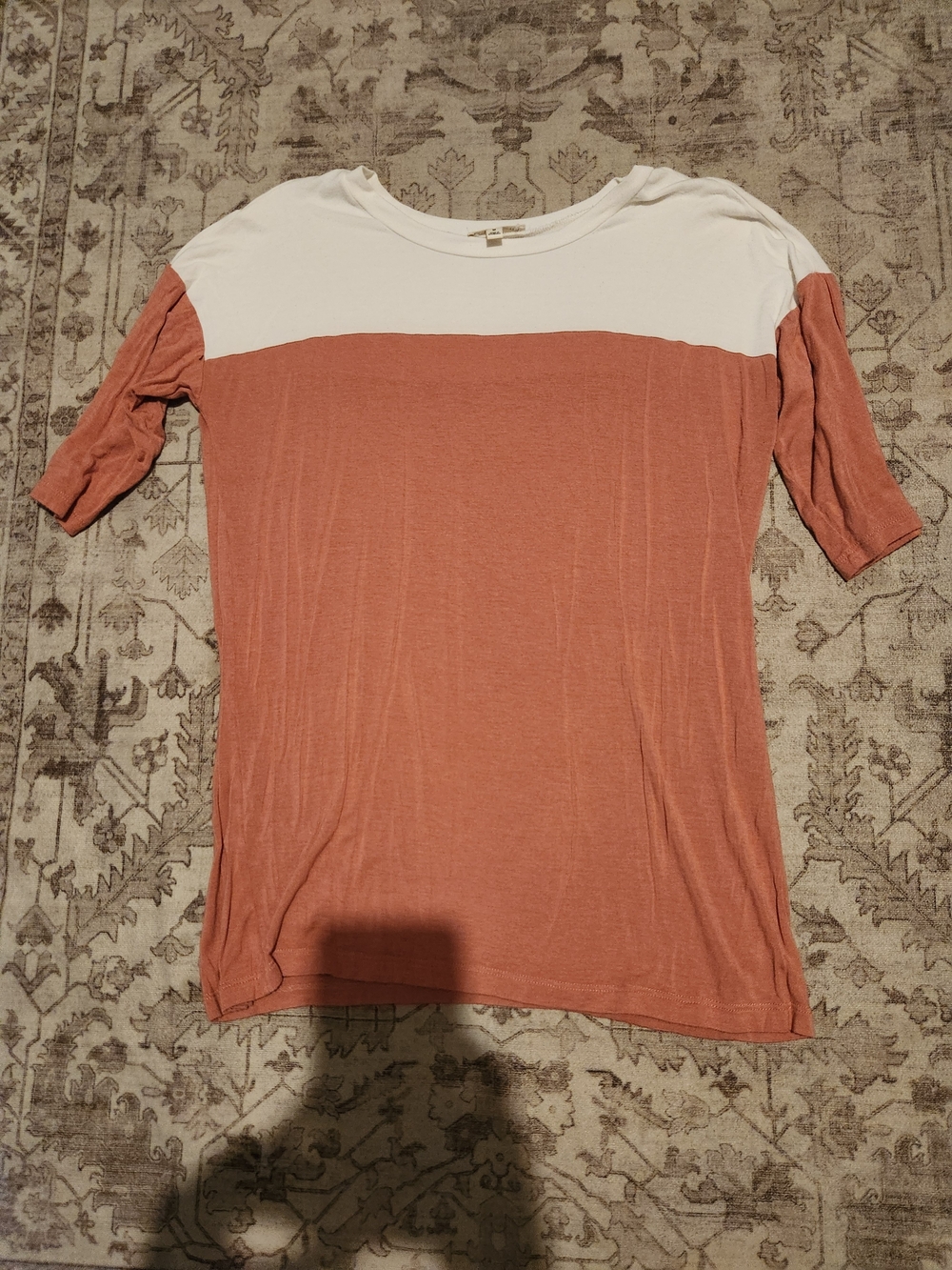 Colorblock Short Sleeve Top in Dusty Rose and White